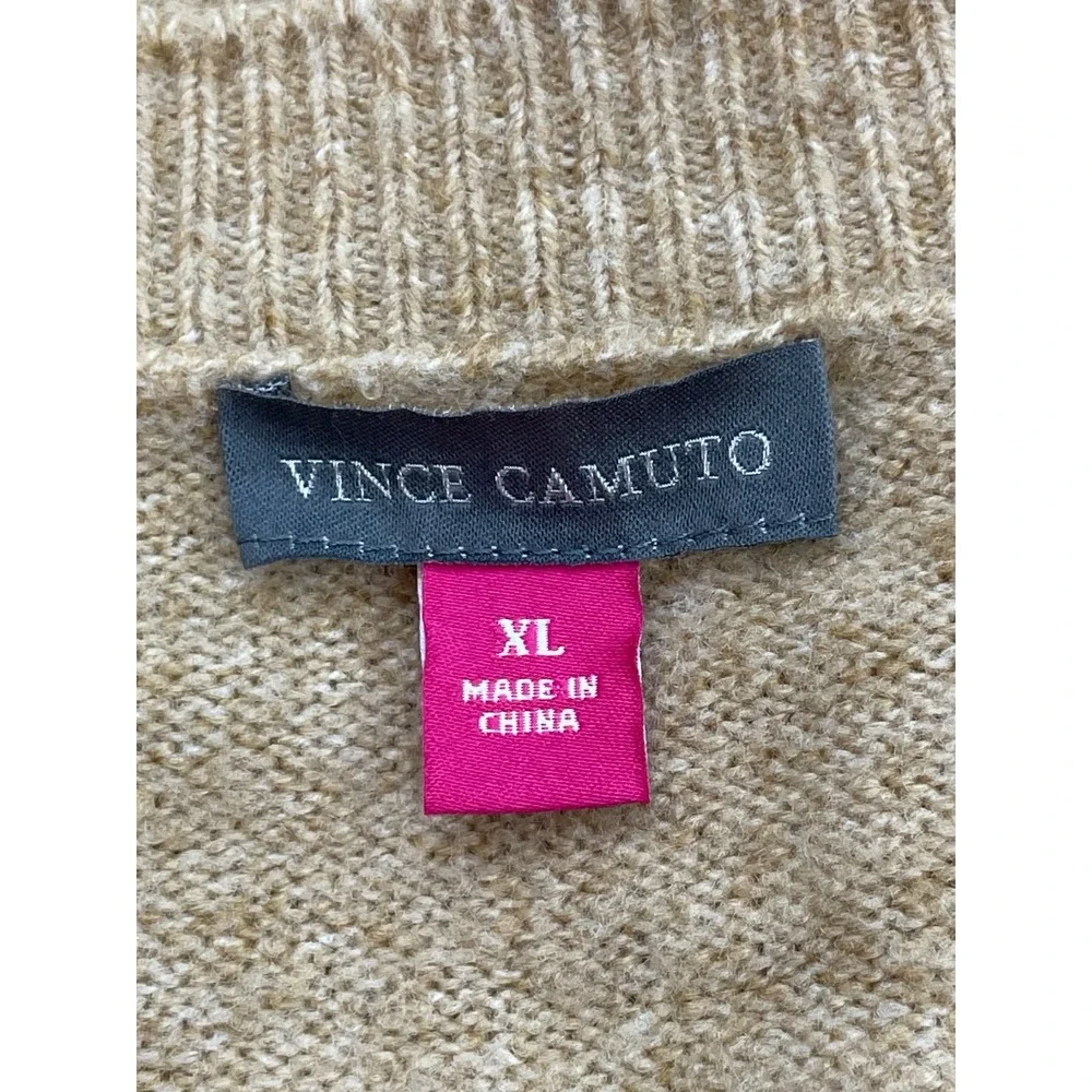 Vince Camuto Sweater Womens XL Beige Tight Knit Stretch Pull Over Round Neck